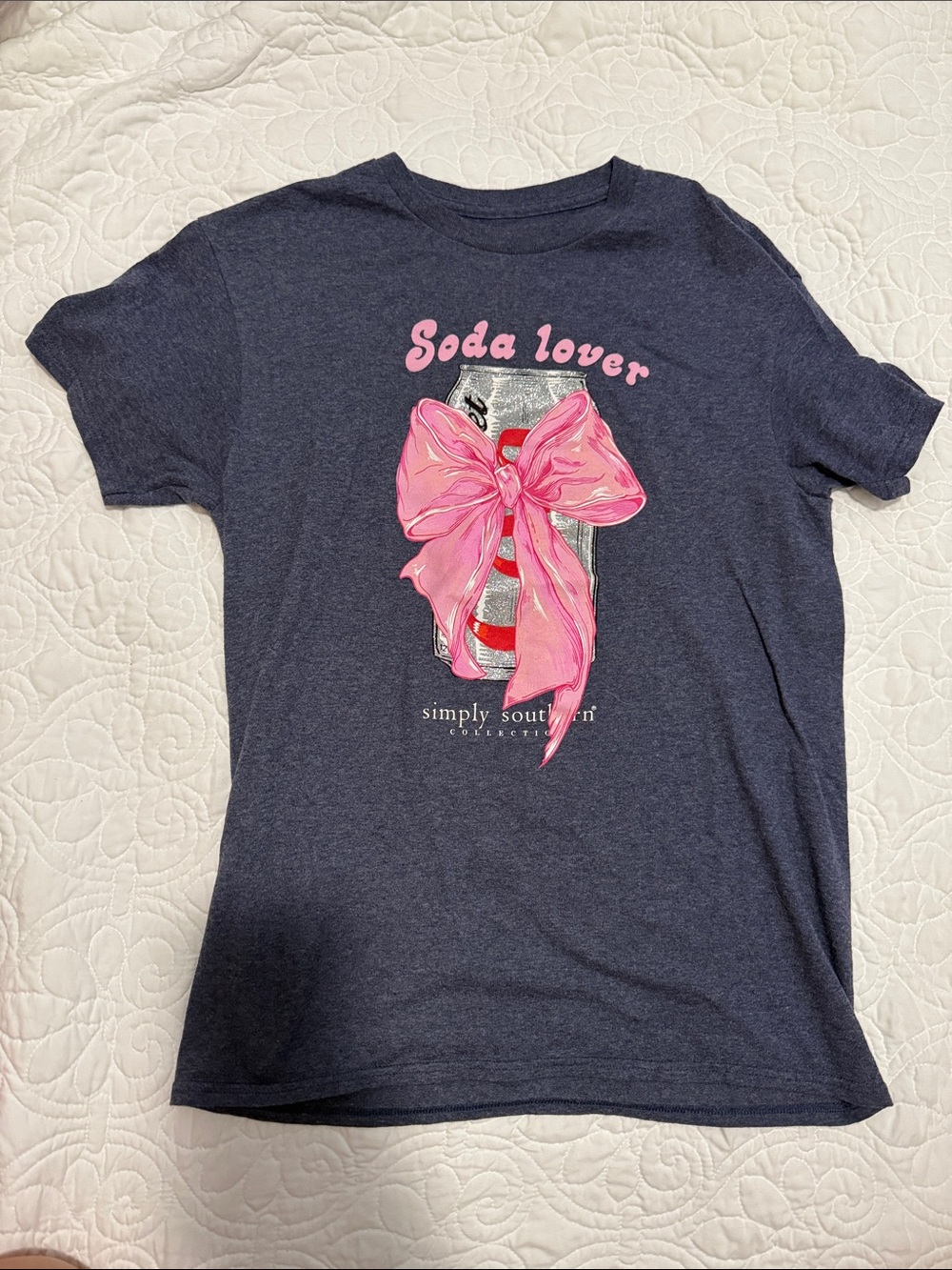 Simply Southern Navy Tee with Pink Bow Soda Can Design